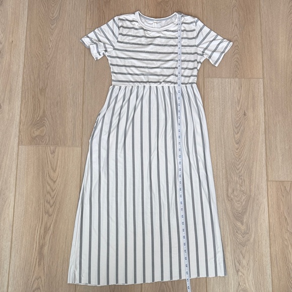 Pinkblush White + Heather Grey Striped Maternity Midi Dress, Summer Sundress - Picture 8 of 9